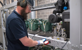 Technicien utilisant un manomètre